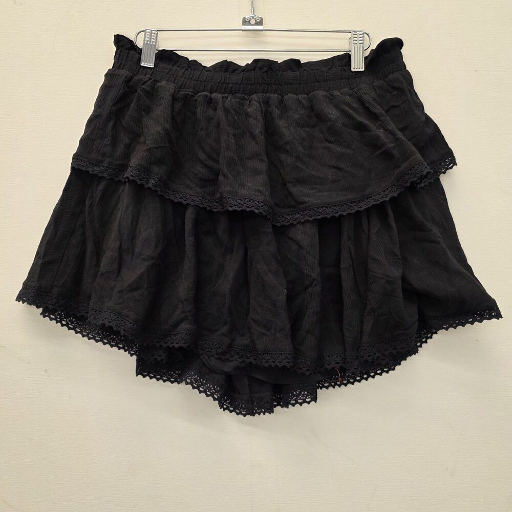 Aeropostal Women's Casual Bohemian Tiered Layered Skirt Black Size Large